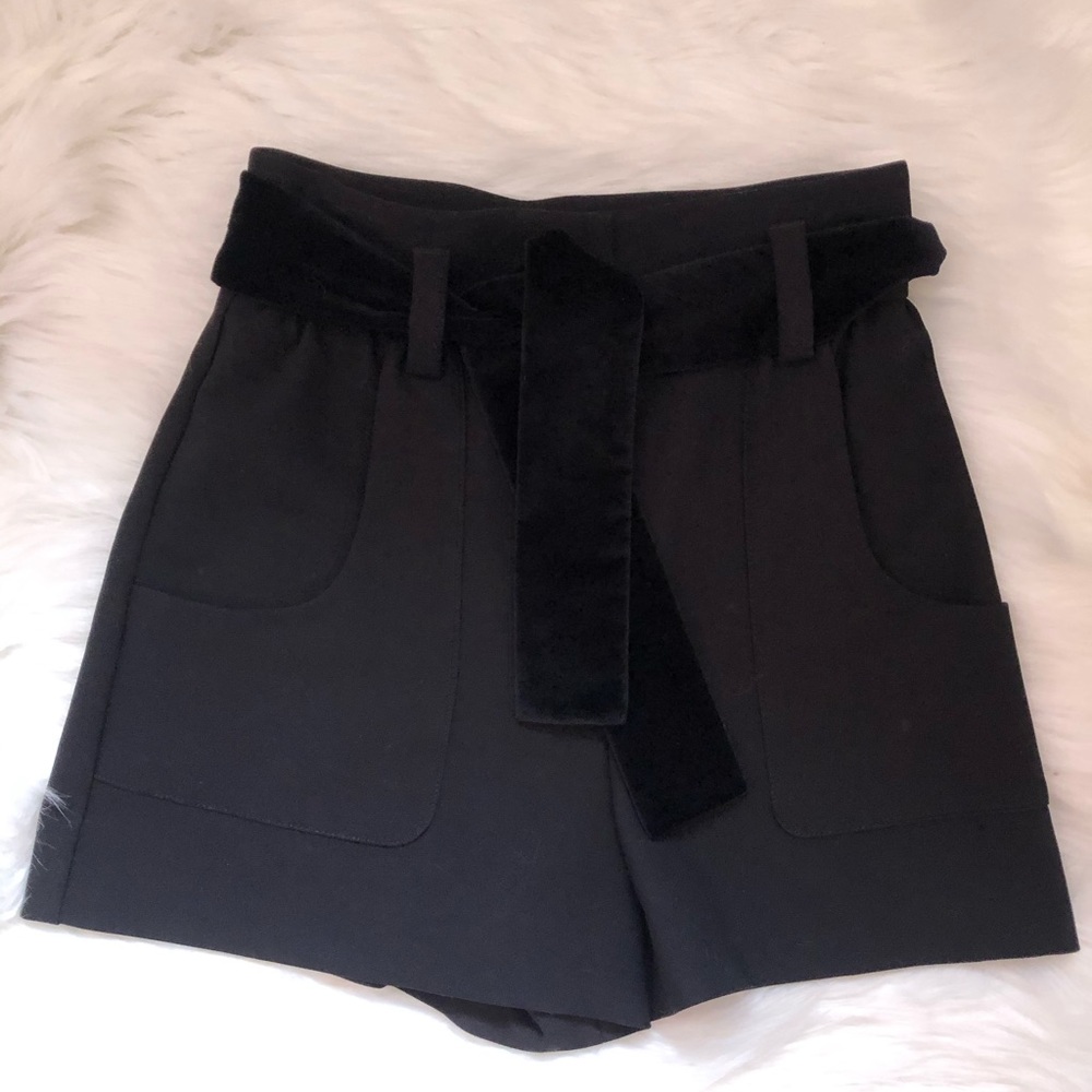 Maje velvet belted shorts in black
